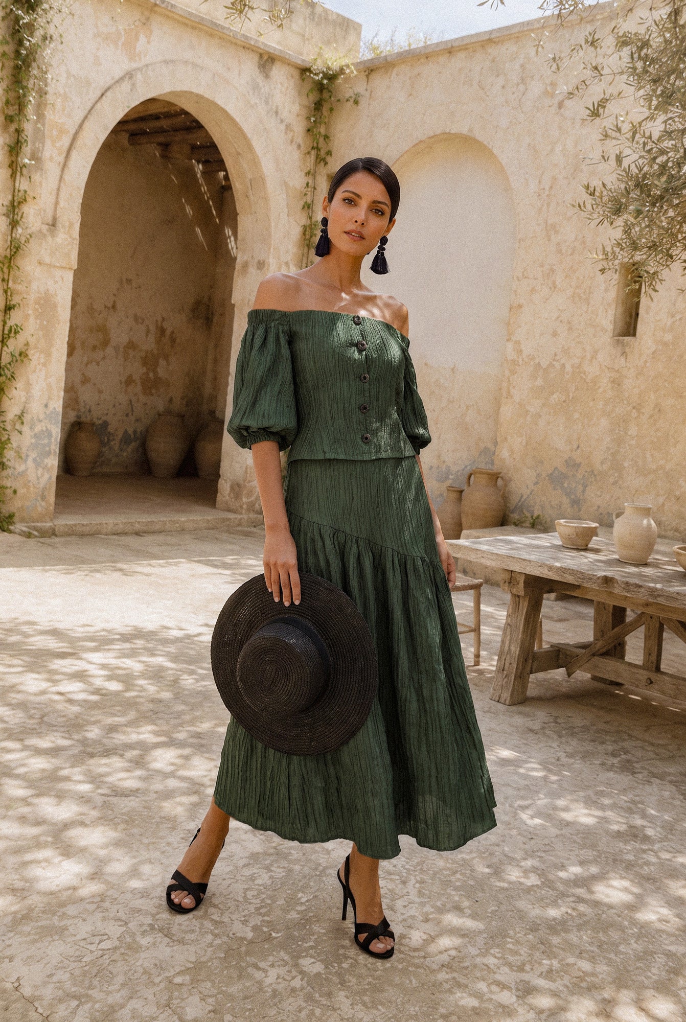 Olaya falda verde oscuro - Vestidos de invitada para bodas y eventos | Cho Atelier