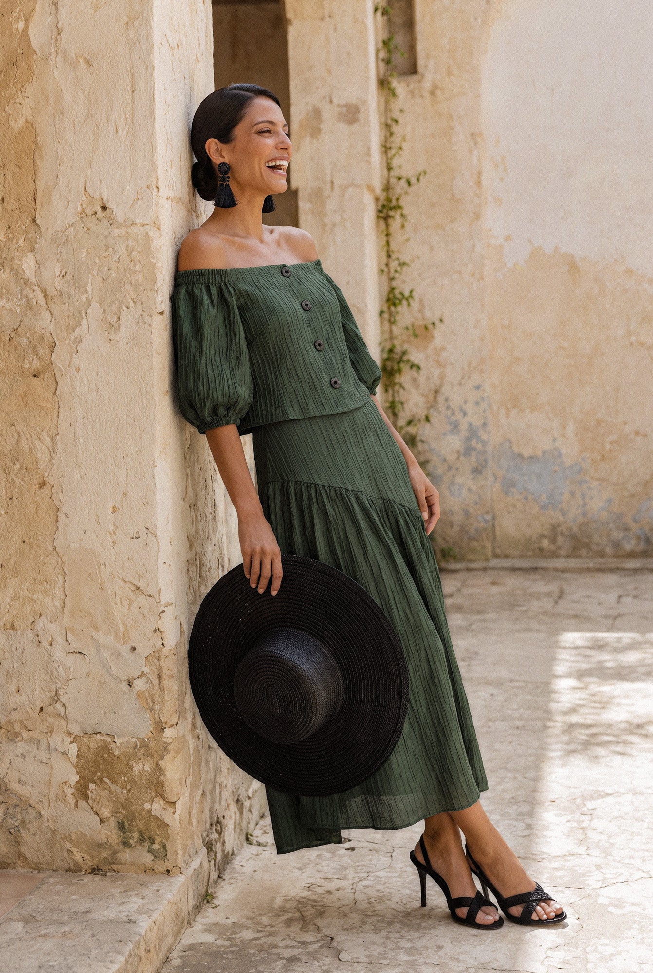 Olaya falda verde oscuro - Vestidos de invitada para bodas y eventos | Cho Atelier