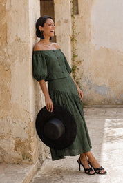 Olaya falda verde oscuro - Vestidos de invitada para bodas y eventos | Cho Atelier