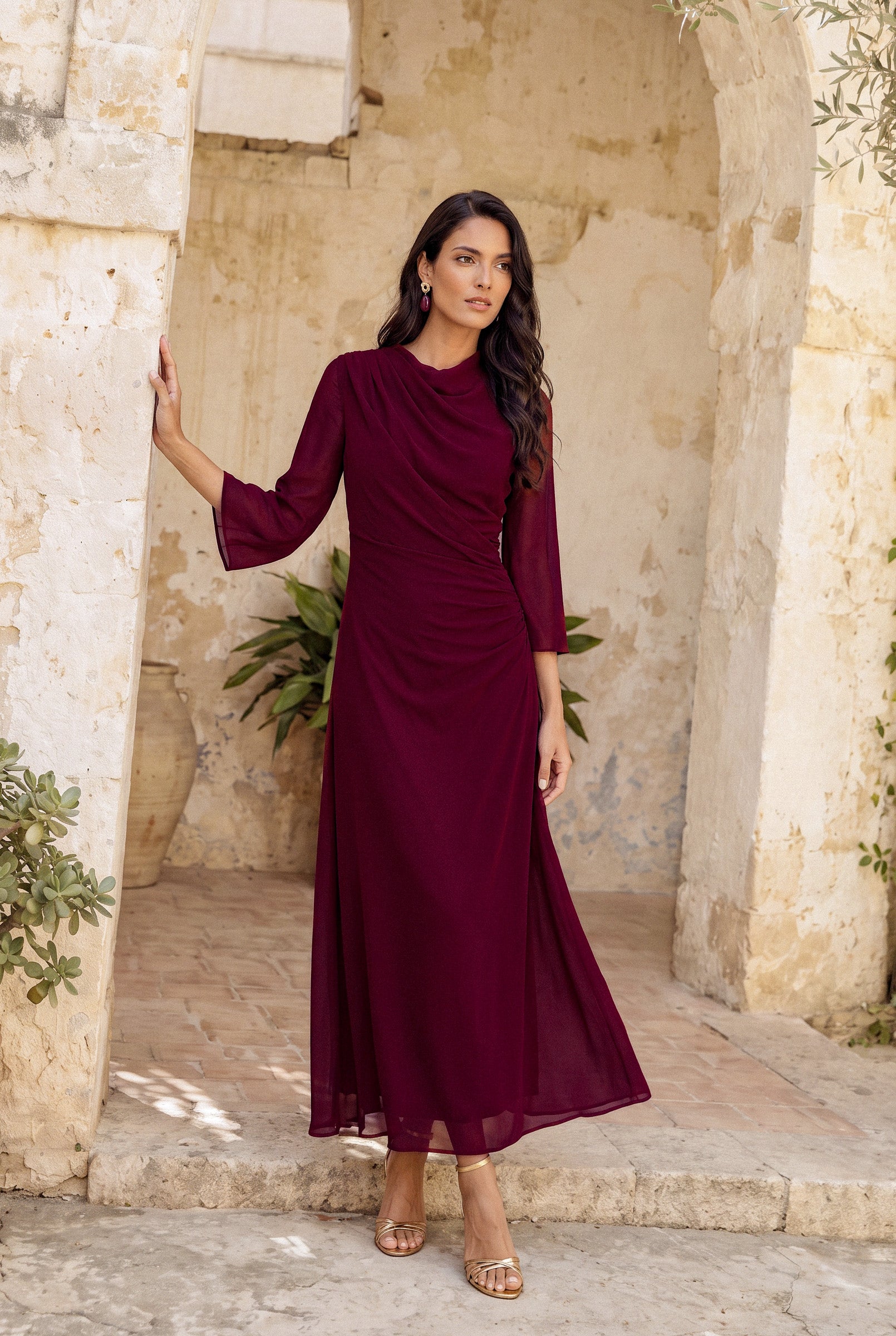 Carola burdeos - Vestidos de invitada para bodas y eventos | Cho Atelier