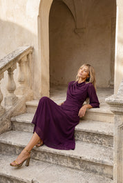 Carola berenjena - Vestidos de invitada para bodas y eventos | Cho Atelier