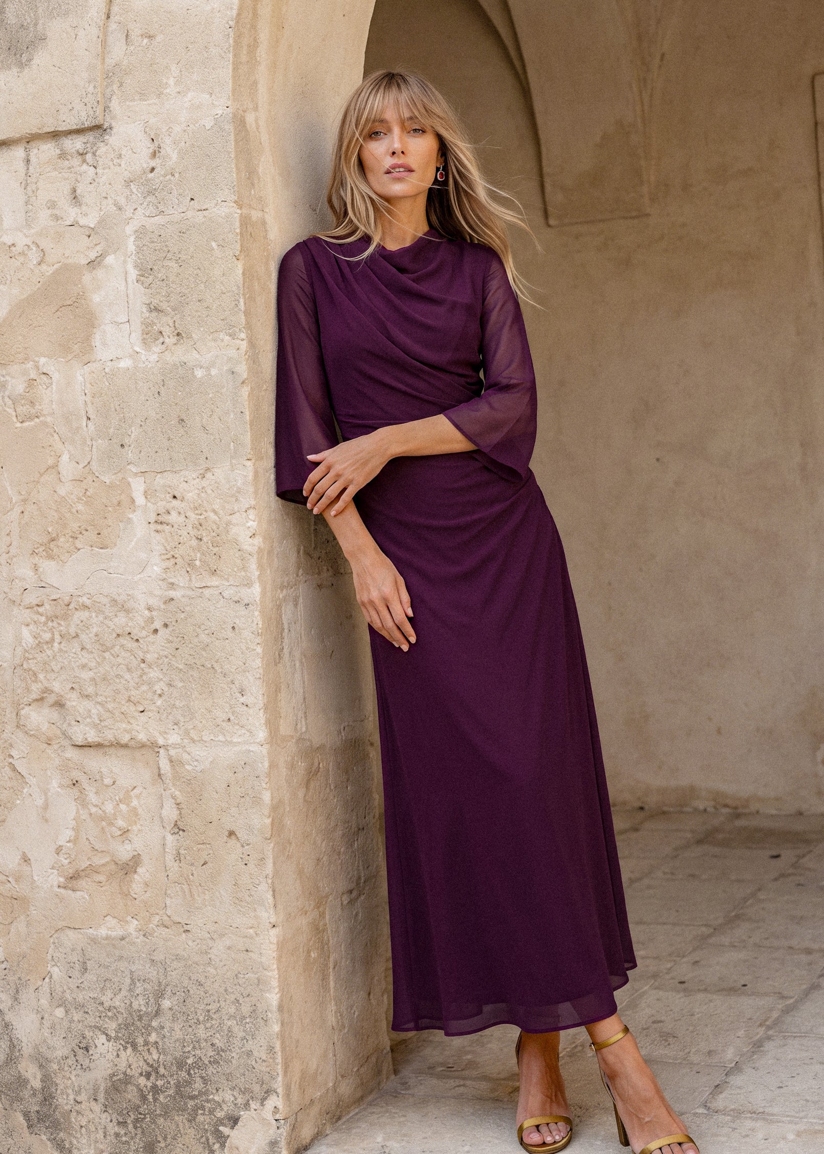 Carola berenjena - Vestidos de invitada para bodas y eventos | Cho Atelier