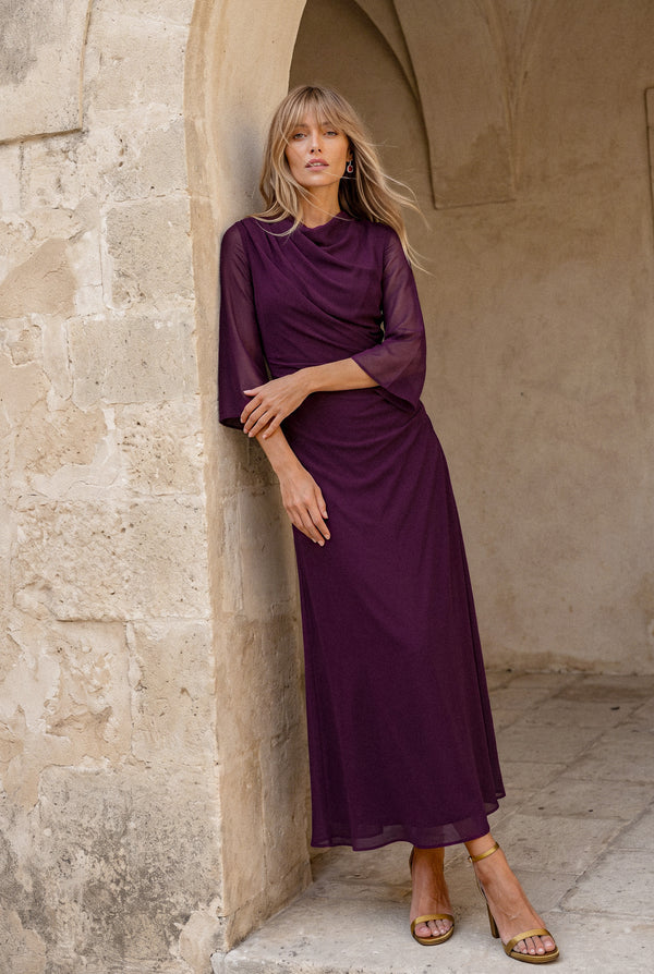 Carola berenjena - Vestidos de invitada para bodas y eventos | Cho Atelier
