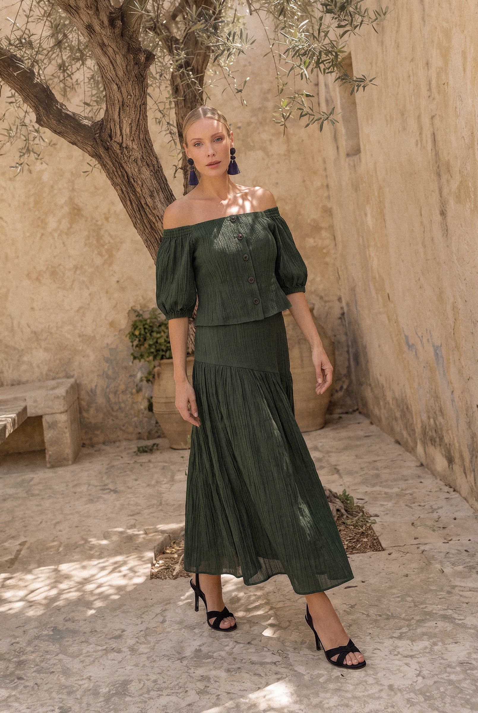 Olaya top verde oscuro - Vestidos de invitada para bodas y eventos | Cho Atelier