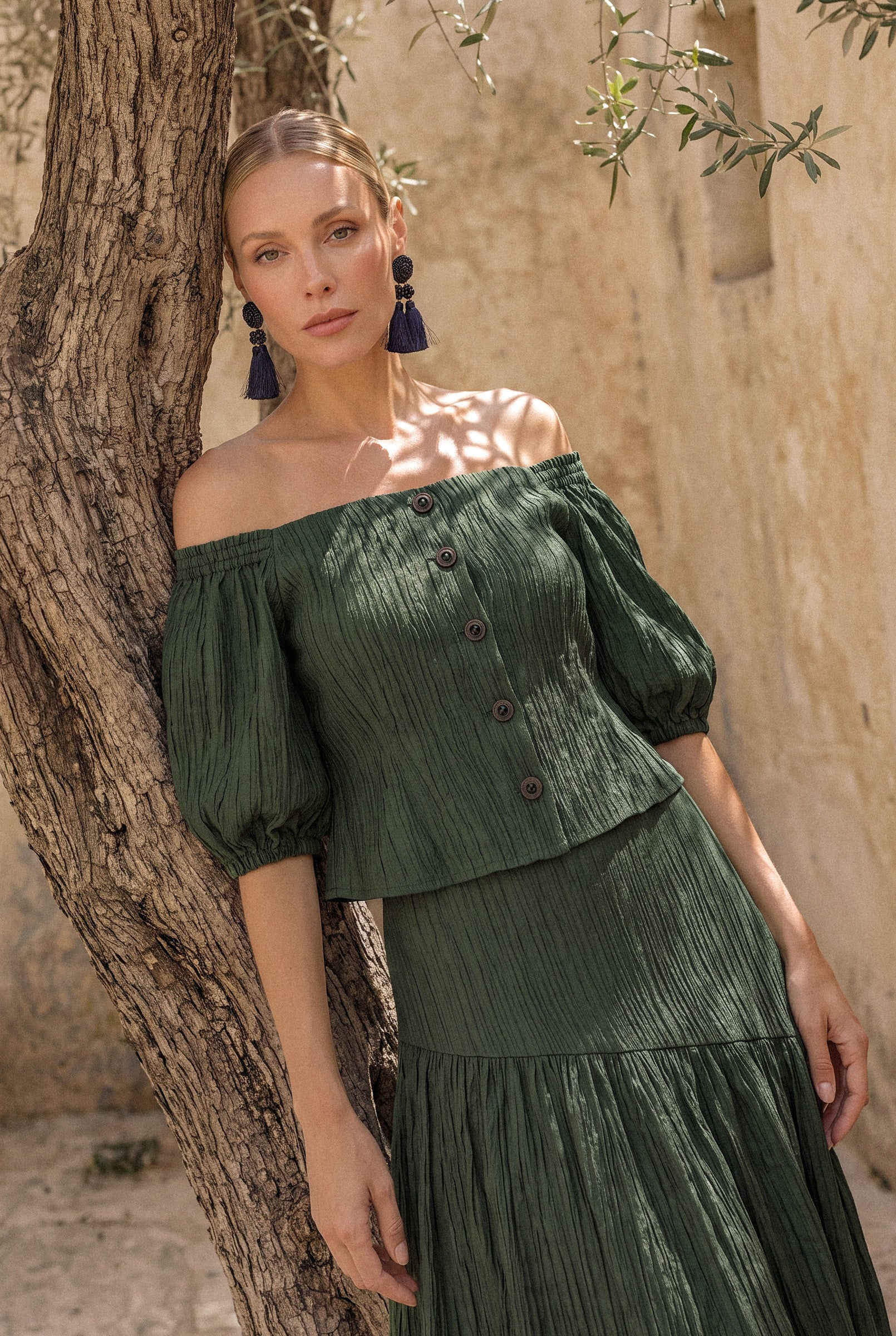 Olaya top verde oscuro - Vestidos de invitada para bodas y eventos | Cho Atelier