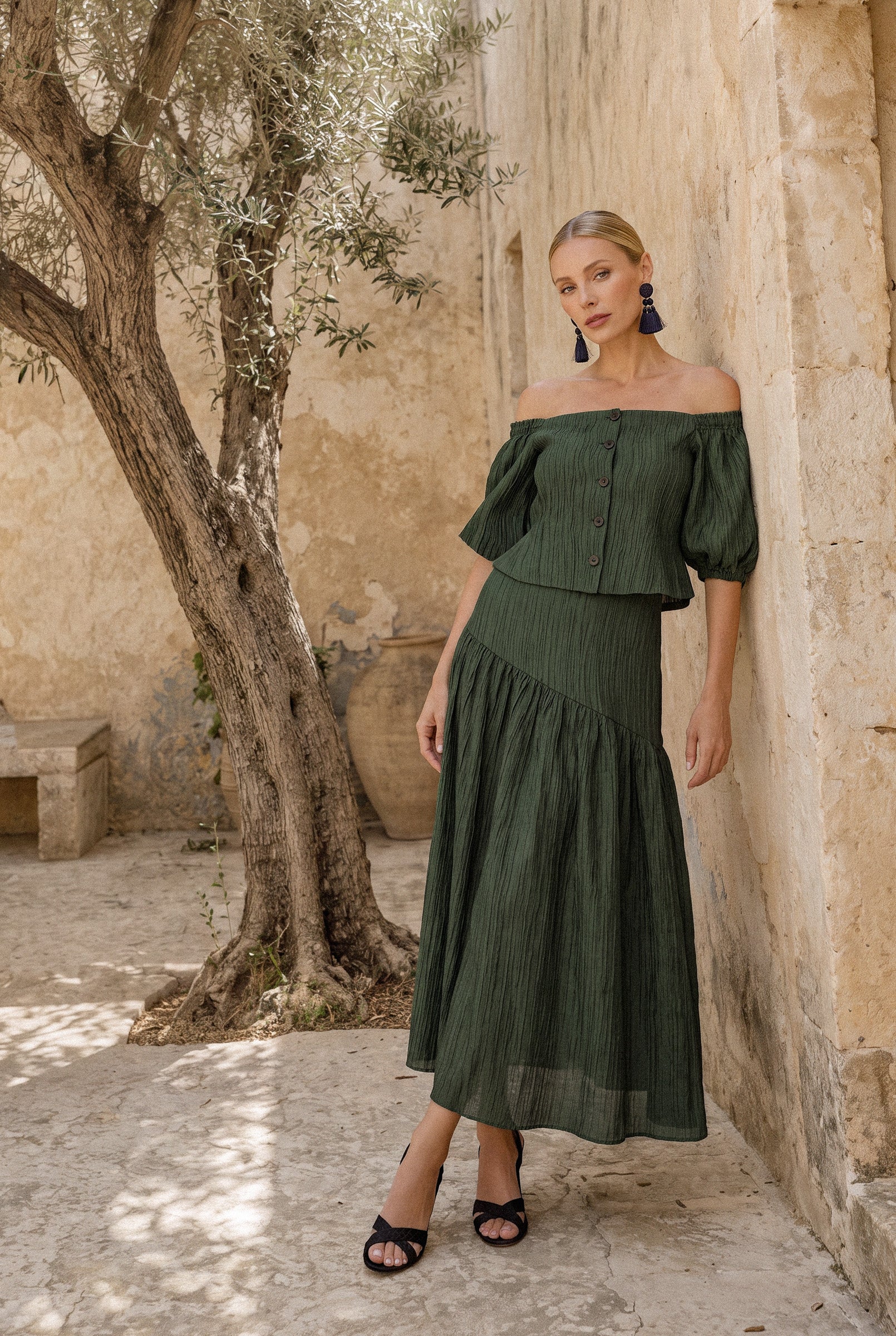 Olaya top verde oscuro - Vestidos de invitada para bodas y eventos | Cho Atelier